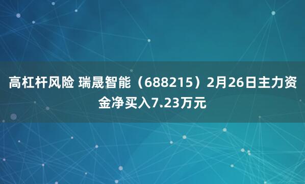 高杠杆风险 瑞晟智能（688215）2月26日主力资金净买入7.23万元